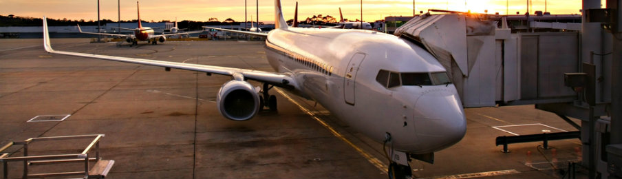 An airplane parked at the airport