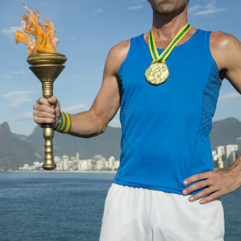 Gold Medal Athlete Holding Sport Torch Rio de Janeiro