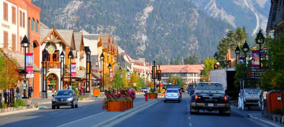 Banff avenue in Banff National Park at Alberta, CA