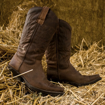 brown boots on hay