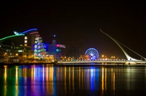 Bridge across the river Liffey in Dublin city at night