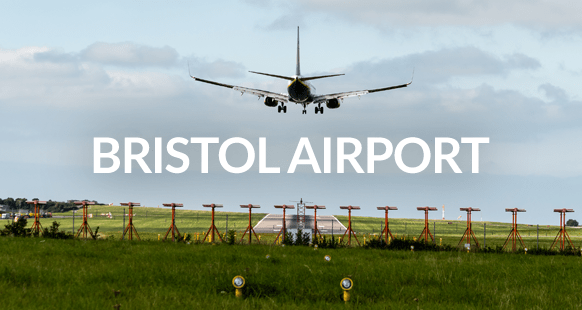 airplane landing over Bristol Airport