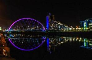 Clyde Arc bridge in Glasgow, UK at night
