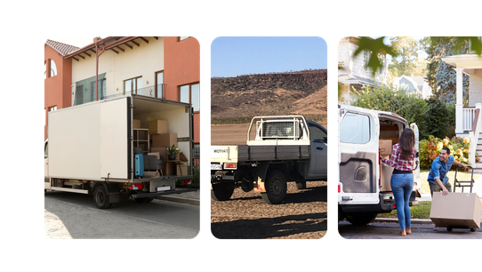 Rental trucks, utes, and vans being used to move home contents and equipment