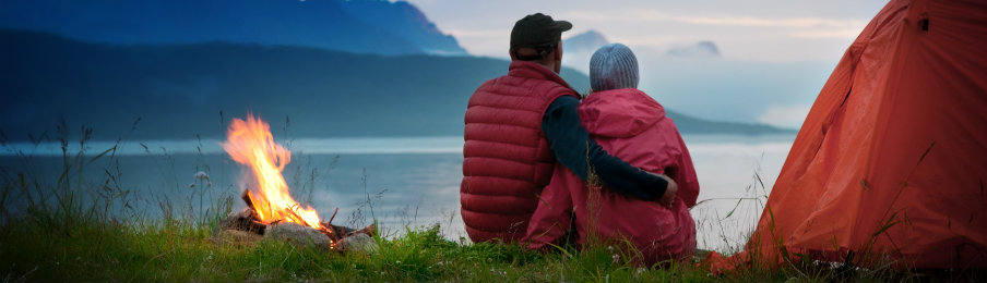 couple camping with beach view