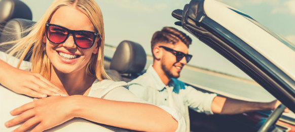 happy couple on a road trip