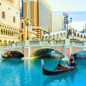 Two couples enjoying the gondola ride at Venice resort, Las Vegas, Nevada, USA
