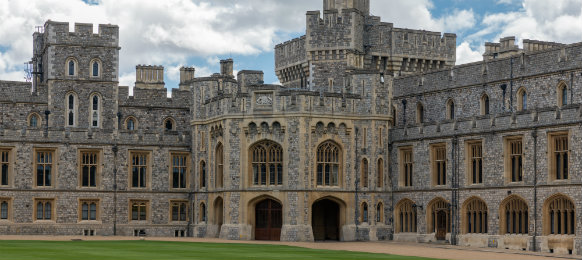 courtyard garden and buildings of windsor castle near london, england