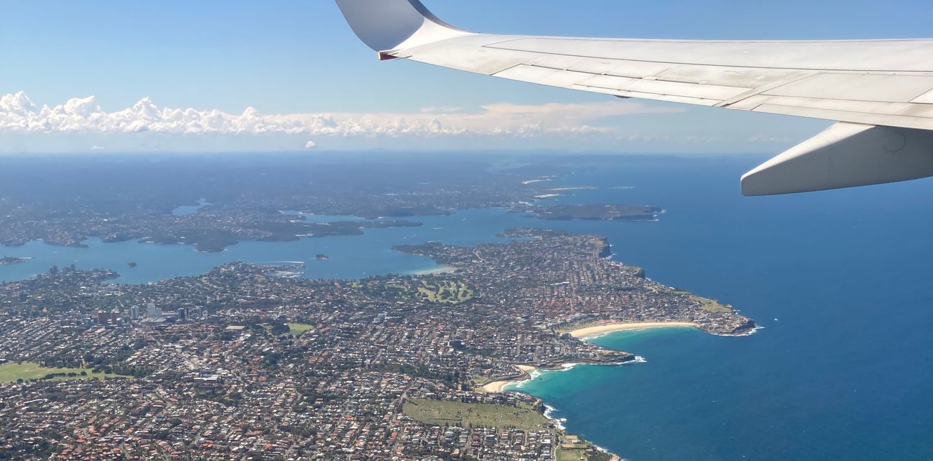 Flying over Sydney Harbour.
