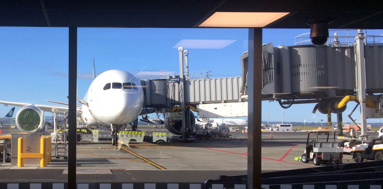 Passenger aircraft parked at Auckland Airport.