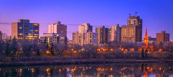 Downtown Saskatoon skyline view at night