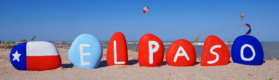 El Paso, Texas USA on state on stones with beach