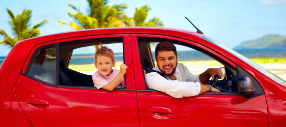 father and son in a car hire