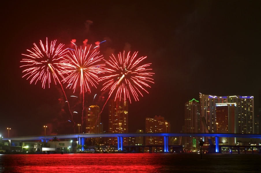 Fireworks display at Biscayne bay, Miami Florida, USA
