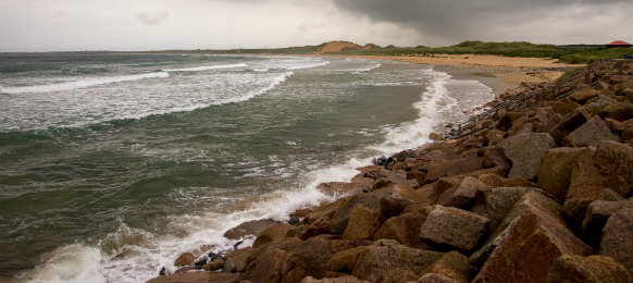 view of fraserburgh beach and coastline in scotland