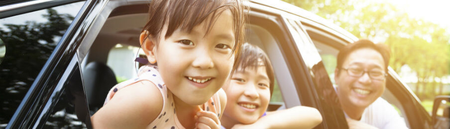 happy children inside the car
