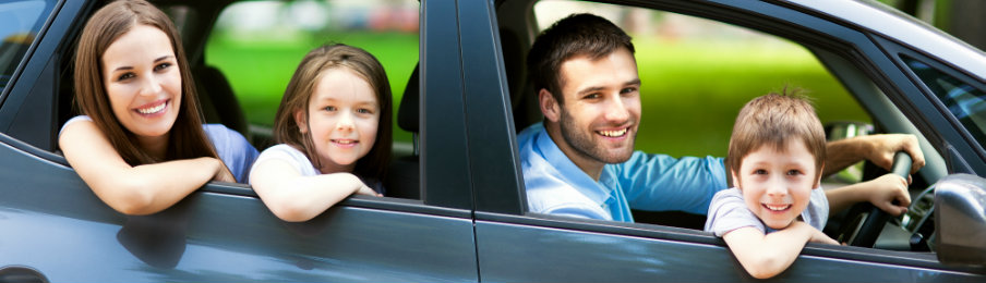happy family in the car