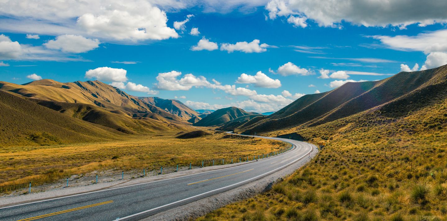 Landscape around Lindis Pass in New Zealand.