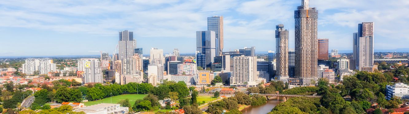 Parramatta CBD skyline and the Parramatta River.