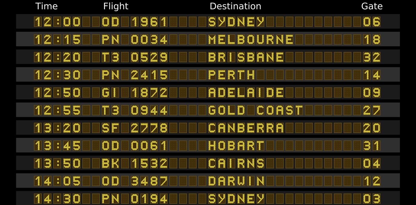 Airport departure board.
