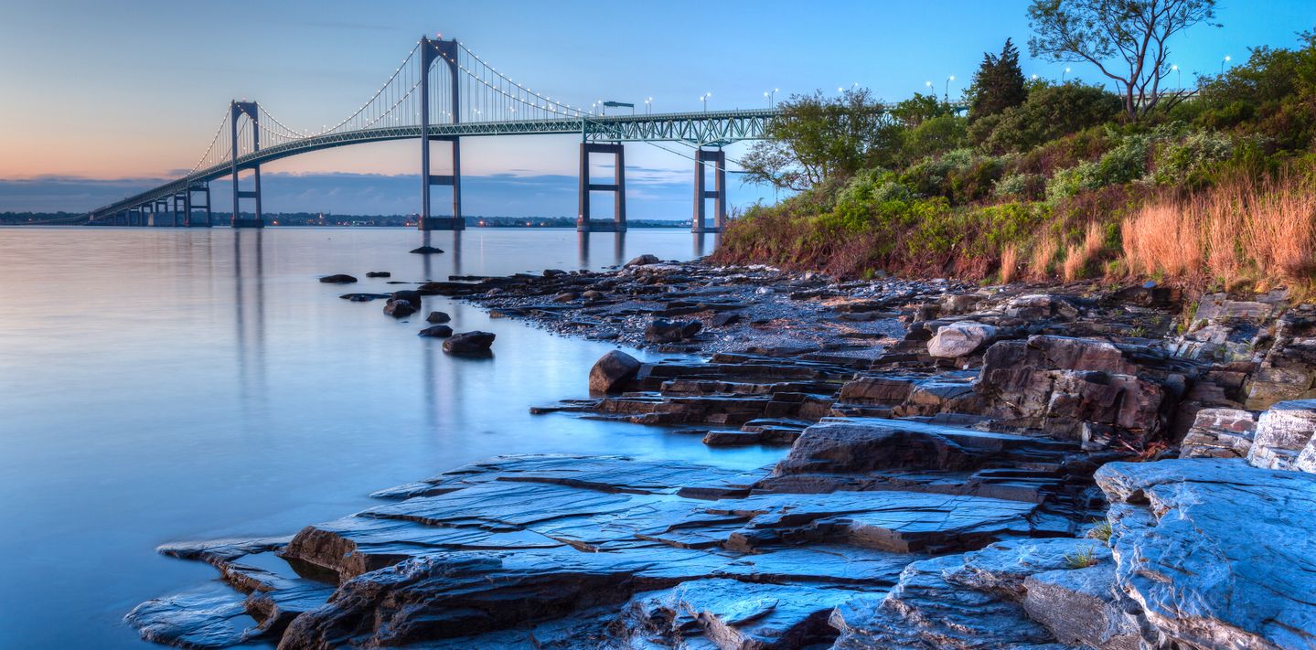 Newport bridge from Taylor’s Point near Jamestown, Rhode Island, USA