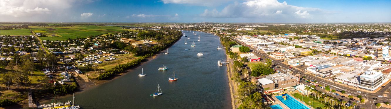 Downtown Bundaberg fronts onto the Burnett River.