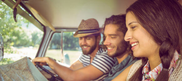 hipster friends on road trip