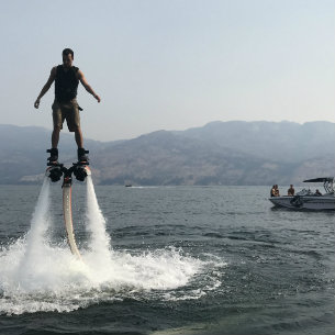 man enjoying flyboarding through hyrdofly in kelowna