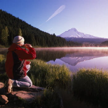Man at Mount Hood in Oregon, US