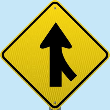 merging traffic warning sign