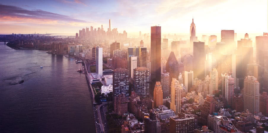New York city skyline at sunrise