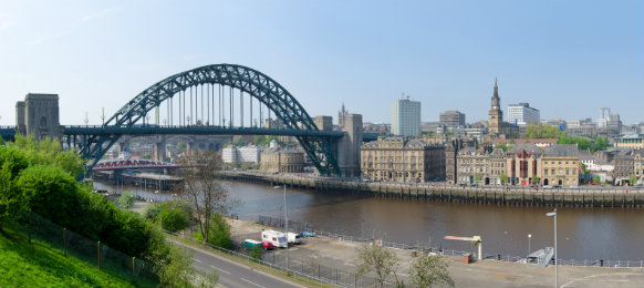 panoramic view of newcastle city including tyne bridge