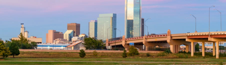 Oklahoma city skyline at sunset