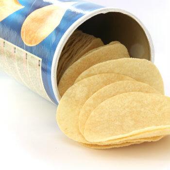 potato chips in a blue container
