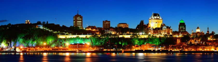 Panoramic landscape at Quebec city over river from Levis