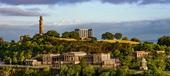 Roman ruins on top of Calton Hill in Edinburgh