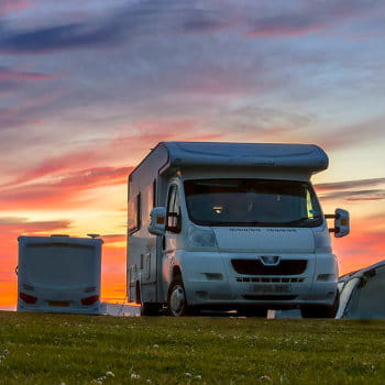 RV rentals parked at the campground in the US