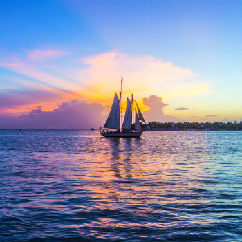 Sunset at Key West, Florida with sailing boat