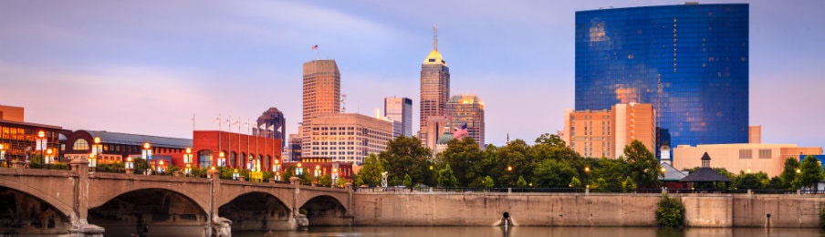 Skyline view of Indianapolis City in Indiana, USA at sunset