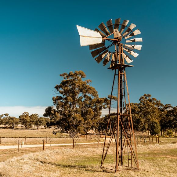 An old rusty windmill in Barossa, South Australia.