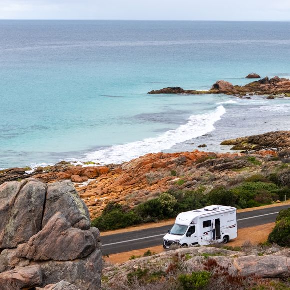 A campervan parked at the side of a road near Margaret River.