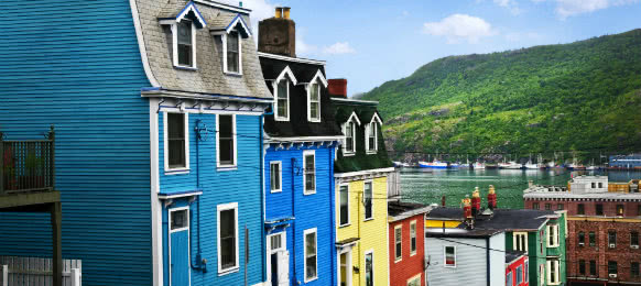St Johns street with colorful houses in Canada