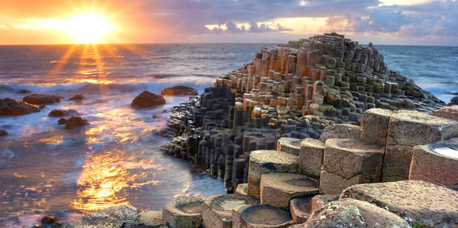 sunset at giants causeway north antrim