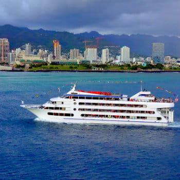 Sunset dinner cruise ship in Honolulu harbor, Oahu, Hawaii