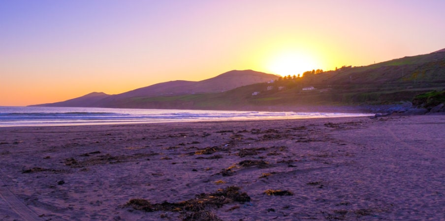 sunset over inch beach on dingle peninsula