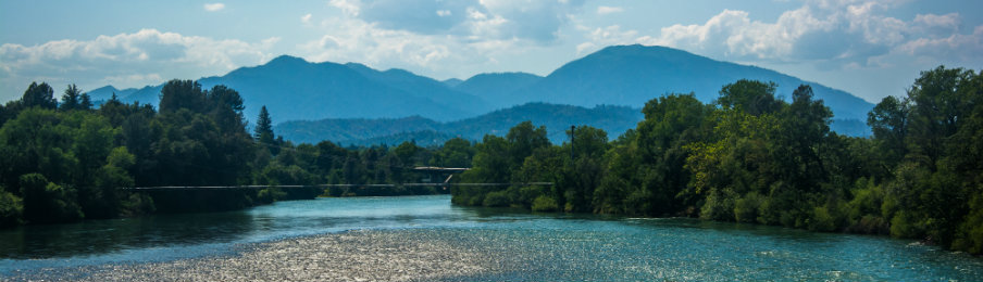 The beautiful Sacramento River, seen in Redding, California