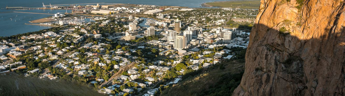 The view from Castle Hill over Townsville with Magnetic Island in the distance.