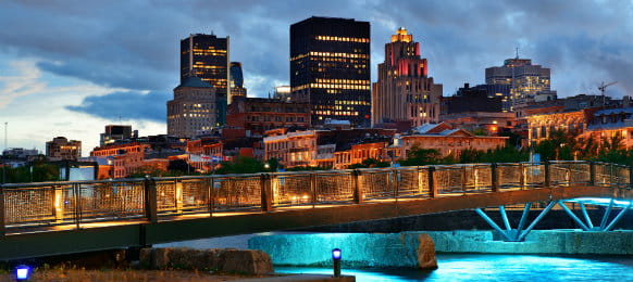 view in montreal at sunset