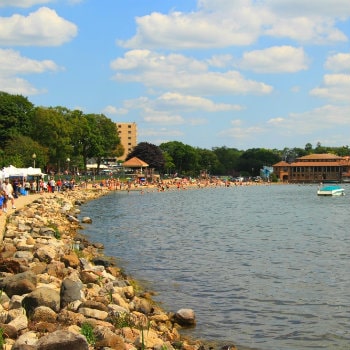 view of lake geneva in summer, wisconsin usa