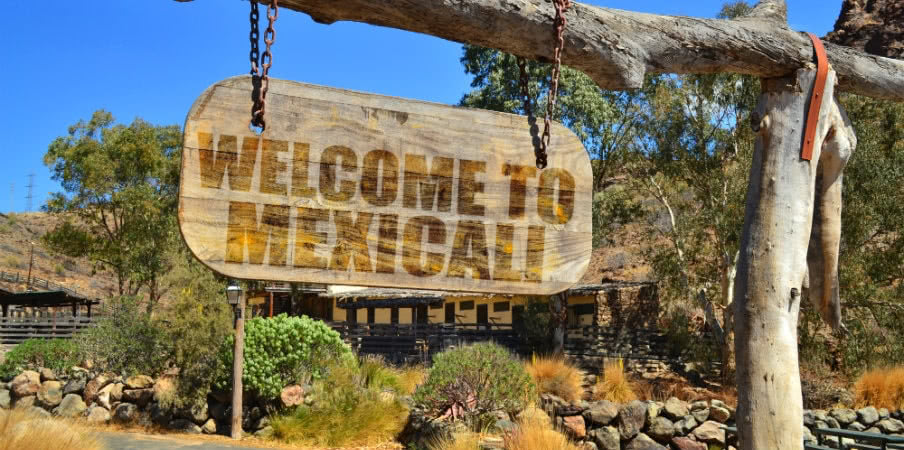 vintage wood signboard of mexicali